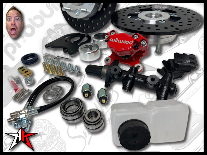 5x130 2 Piston Wilwood Red Caliper | 1966-1968 Classic VW Type 1 Beetle Ghia Front Disc Brake Conversion Kit