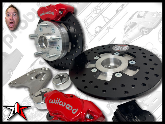 5x4.50 4 Piston Wilwood Red Caliper | 1949-1965 Classic VW Type 1 Beetle Ghia Front Disc Brake Conversion Kit
