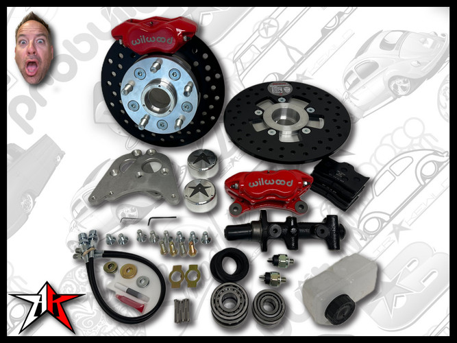 5x4.50 4 Piston Wilwood Red Caliper | 1949-1965 Classic VW Type 1 Beetle Ghia Front Disc Brake Conversion Kit