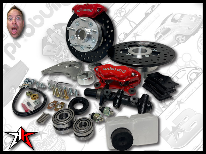 5x4.50 4 Piston Wilwood Red Caliper | 1949-1965 Classic VW Type 1 Beetle Ghia Front Disc Brake Conversion Kit