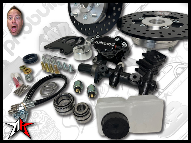 4x130 2 Piston Wilwood Black Caliper | 1969-1977 Classic VW Type 1 181 Beetle Ghia Thing Front Disc Brake Conversion Kit