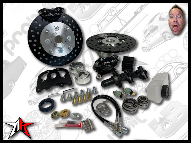 4x130 2 Piston Wilwood Black Caliper | 1969-1977 Classic VW Type 1 181 Beetle Ghia Thing Front Disc Brake Conversion Kit