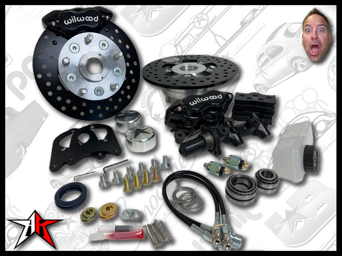 5x130 4 Piston Wilwood Black Caliper | 1969-1977 Classic VW Type 1 181 Beetle Ghia Thing Front Disc Brake Conversion Kit