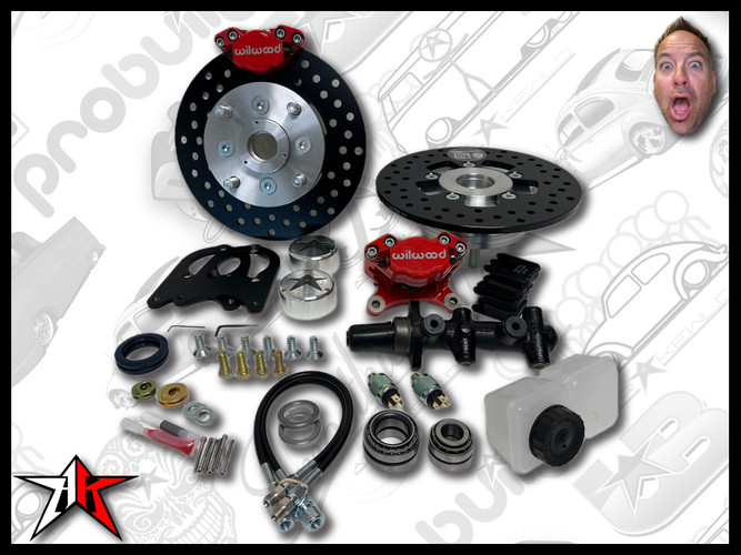 4x130 2 Piston Wilwood Red Caliper | 1969-1977 Classic VW Type 1 181 Beetle Ghia Thing Front Disc Brake Conversion Kit