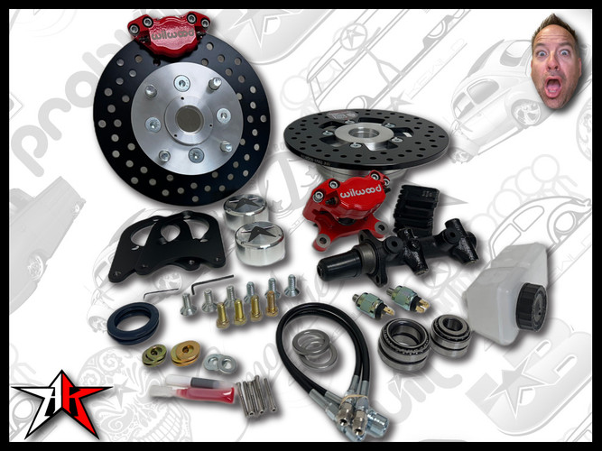 4x130 2 Piston Wilwood Red Caliper | 1969-1977 Classic VW Type 1 181 Beetle Ghia Thing Front Disc Brake Conversion Kit