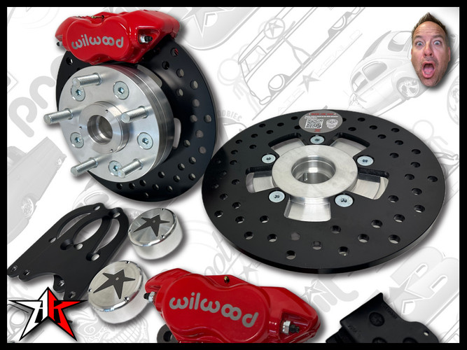 5x130 4 Piston Wilwood Red Caliper | 1969-1977 Classic VW Type 1 181 Beetle Ghia Thing Front Disc Brake Conversion Kit