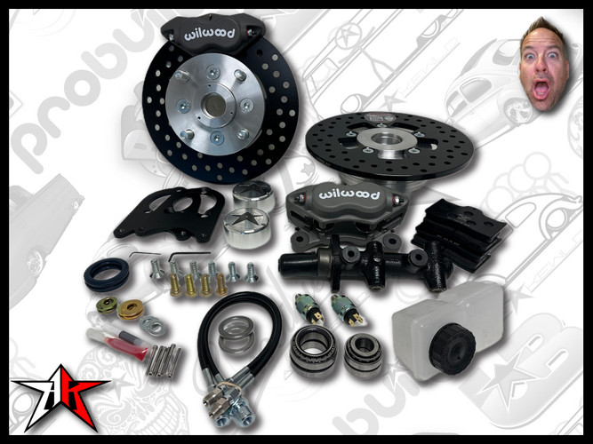 4x130 4 Piston Wilwood Grey Caliper | 1969-1977 Classic VW Type 1 181 Beetle Ghia Thing Front Disc Brake Conversion Kit
