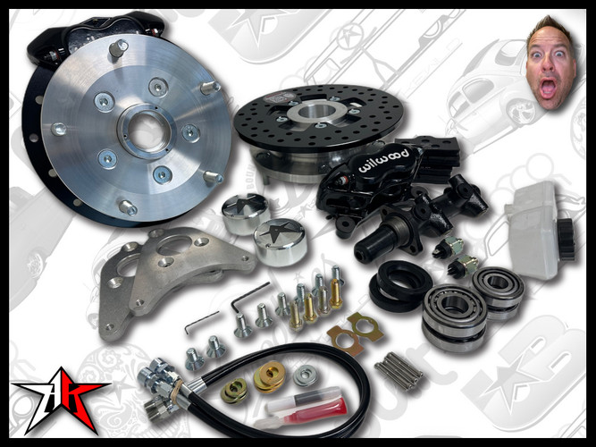 5x205 4 Piston Wilwood Black Caliper | 1949-1965 Classic VW Type 1 Beetle Ghia Front Disc Brake Conversion Kit