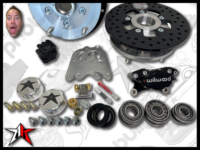 5x205 2 Piston Wilwood Black Caliper | Classic Porsche 356 Front Disc Brake Conversion Kit - fits 356A and 356B