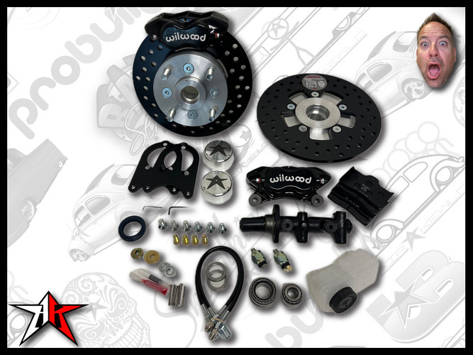 4x130 4 Piston Wilwood Black Caliper | 1969-1977 Classic VW Type 1 181 Beetle Ghia Thing Front Disc Brake Conversion Kit