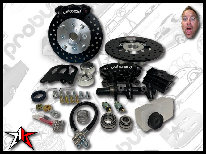 4x130 4 Piston Wilwood Black Caliper | 1969-1977 Classic VW Type 1 181 Beetle Ghia Thing Front Disc Brake Conversion Kit