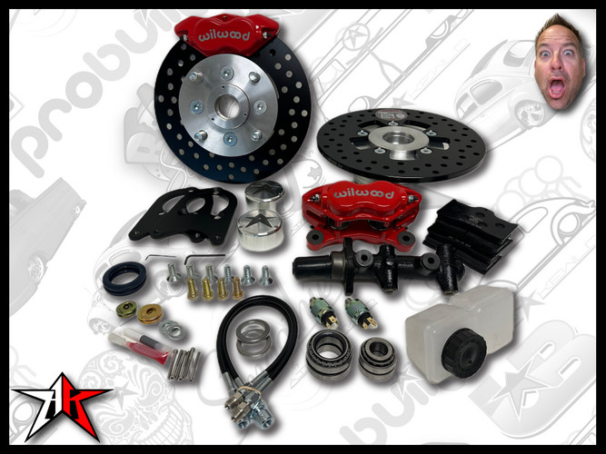 4x130 4 Piston Wilwood Red Caliper | 1969-1977 Classic VW Type 1 181 Beetle Ghia Thing Front Disc Brake Conversion Kit