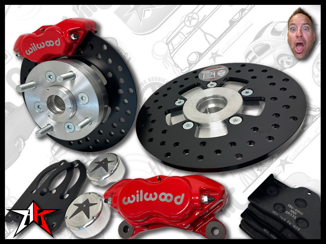 4x130 4 Piston Wilwood Red Caliper | 1966-1968 Classic VW Type 1 Beetle Ghia Front Disc Brake Conversion Kit