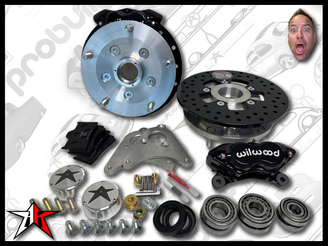 5x205 4 Piston Wilwood Black Caliper | Classic Porsche 356 Front Disc Brake Conversion Kit - fits 356A and 356B