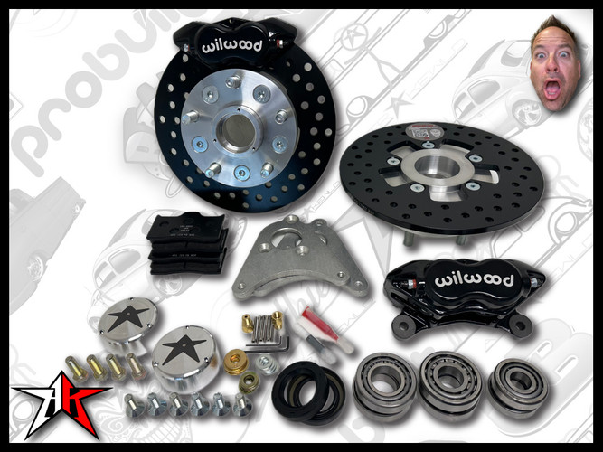 5x130 4 Piston Wilwood Black Caliper | Classic Porsche 356 Front Disc Brake Conversion Kit - fits 356A and 356B
