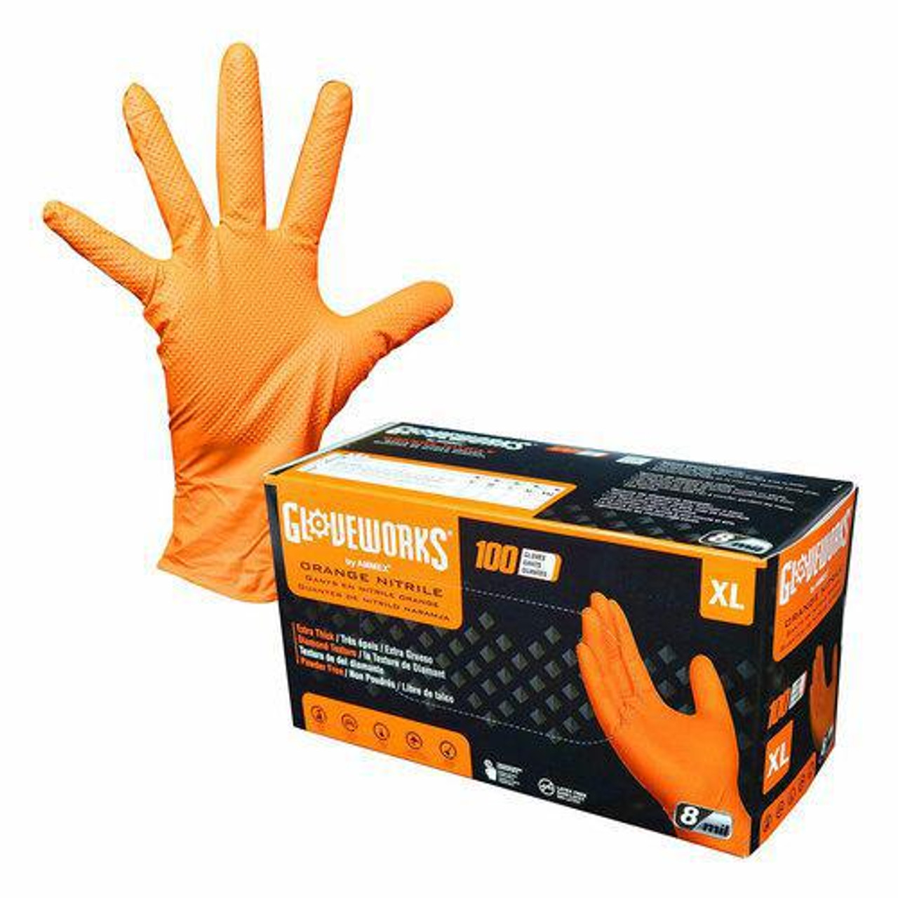 GLOVEWORKS HD Green Nitrile Disposable Gloves 8 Mil, Large, 100/Box