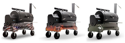 Want to customize your smoker with even more attitude? The Yoder Smokers magnetic graphic wraps are a simple way to personalize your competition cart without a custom paint job. Easy to apply and remove, these magnetic wraps are available in three styles: American Flag, Flames, and Military Style.