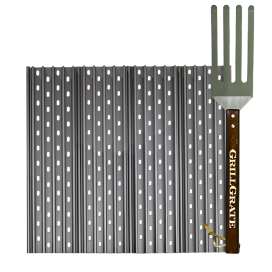 We call them “sear stations” for a reason. GrillGrates turn pellet smokers into pellet grills. They trap and concentrate heat and conduct it up the rails for great searing while the valleys sizzle juices for added flavor. On the YS1500, GrillGrates can be used as replacements of the existing grates. Every set comes with a GrateTool which is part fork, part spatula that fits between the rails to get under your food and lift it without scraping.

Designed for the Yoder YS1500
Set Includes: (4) 23.25″ GrillGrate Panels
Assembled Dimensions: 23.25” Deep by 20.5” Wide
These grates replace (1) Yoder grate
On pellet grills that have a smokestack, place the GrillGrates on the stack side
GrillGrates are reversible interlocking panels, giving you two grilling surfaces; rails up or on the flat side
Constructed from hard anodized aluminum, GrillGrates will never rust
Includes Grate Tool and User Guide
GrillGrates are Made in the USA
GrateTool Made in China