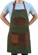 BBQ Butler - Waxed Canvas Apron With Leather Accents - Green