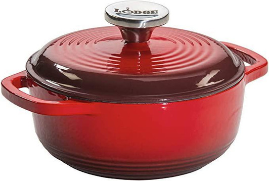 Lodge Cast Iron 3.6 Quart Enameled Covered Casserole Red 