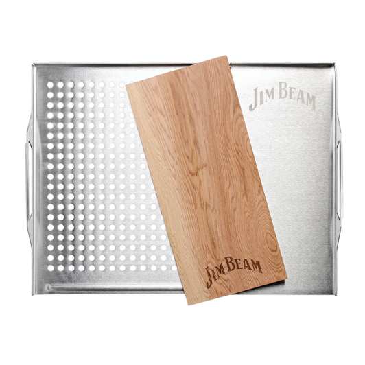 Jim Beam Stainless Steel Cedar Plank & Grill Topper Set