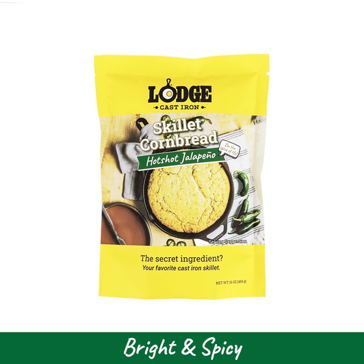 The secret to great cornbread? Cast iron! At Lodge, we know nothing adds a better crust or crunch to your cornbread than a hot cast iron pan. Our new Skillet Cornbread Mixes are the perfect pairing to your favorite skillet, wedge pan, cornstick pan, or muffin pan. Made with quality ingredients, each flavor helps you serve delicious cornbread at any meal or snack, simply and quickly—no elbow grease needed. Hotshot Jalapeño takes our mouth-watering cornbread and adds a kick of heat and jalapeño. Add cheddar to the mix to make a classic side for chili or soup—just don’t forget the butter.