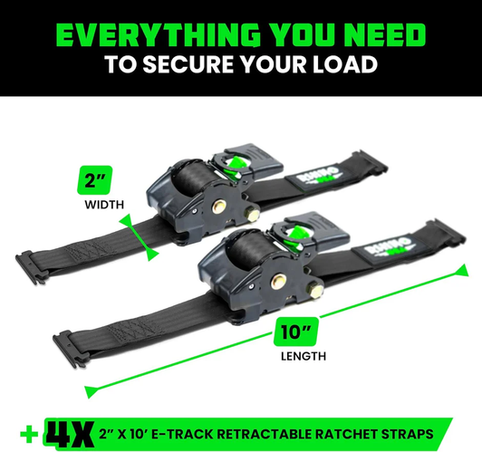 RHINO USA - 2" x 10' Retractable E-Track Ratchet Straps; Black