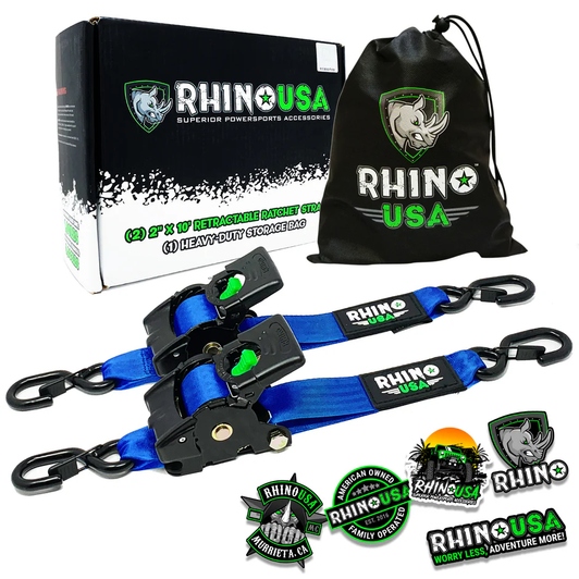 RHINO USA - 2" x 10' Retractable Ratchet Straps; Blue - 2 Pack