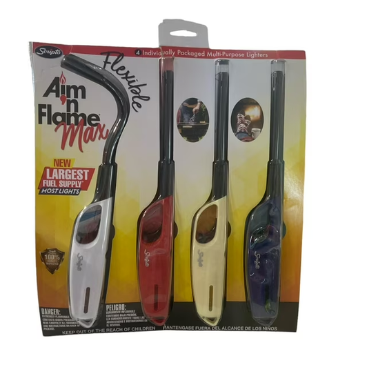 Scripto Aim 'N Flame MAX Multi-Purpose Lighter, 4pk