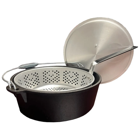 King Kooker |  6 Qt. Cast Iron Dutch Oven, Alum. Basket & Lid