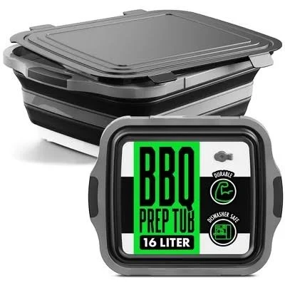 Collapsible BBQ Prep Tub with Lid & and Drain Spout, Meat Shredder Claws Included