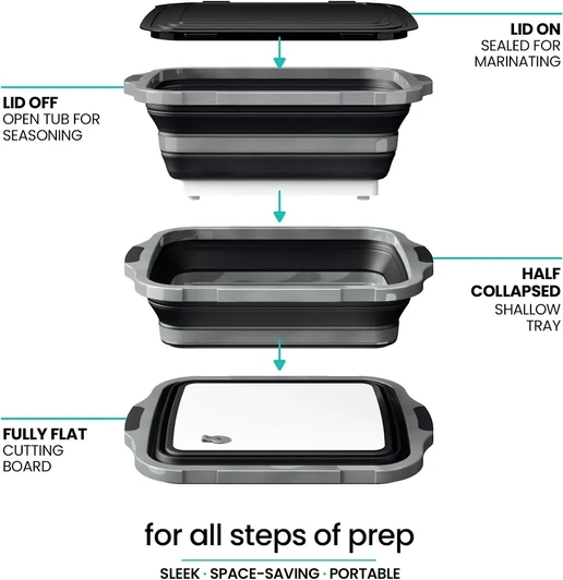 Collapsible BBQ Prep Tub with Lid & and Drain Spout, Meat Shredder Claws Included