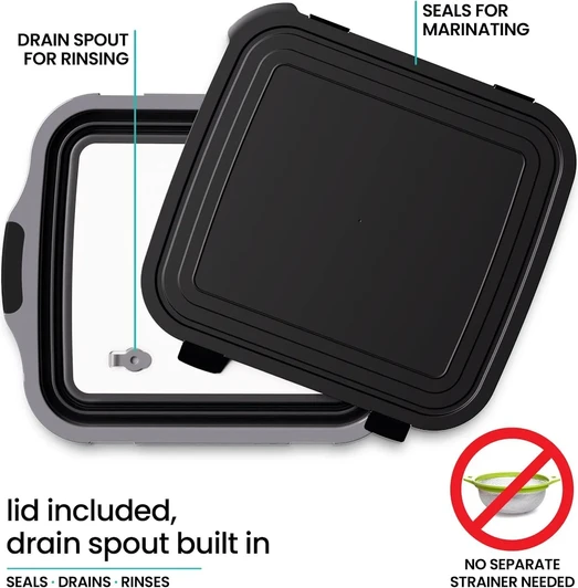 Collapsible BBQ Prep Tub with Lid & and Drain Spout, Meat Shredder Claws Included