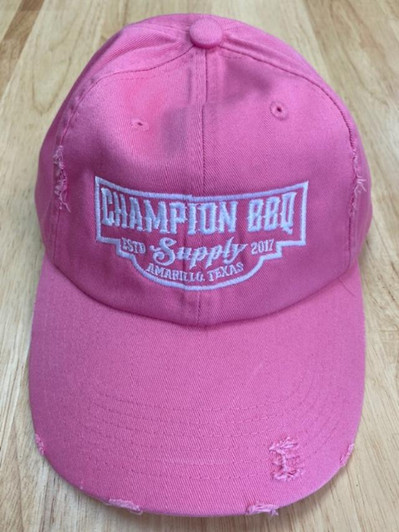 Pink Champion BBQ Supply Logo Non-Structured Distressed Hat