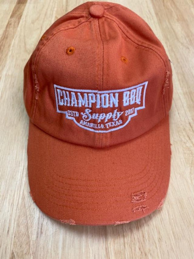Orange Champion BBQ Supply Logo Non-Structured Distressed Hat