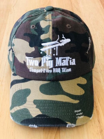 Camo Two Pig Mafia Pit Gear Competition BBQ Team Distressed Non-Structured Hat