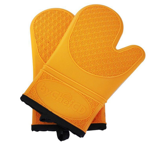 Bychefcd Professional Silicone Mitts Heat Resistant Gloves in Orange