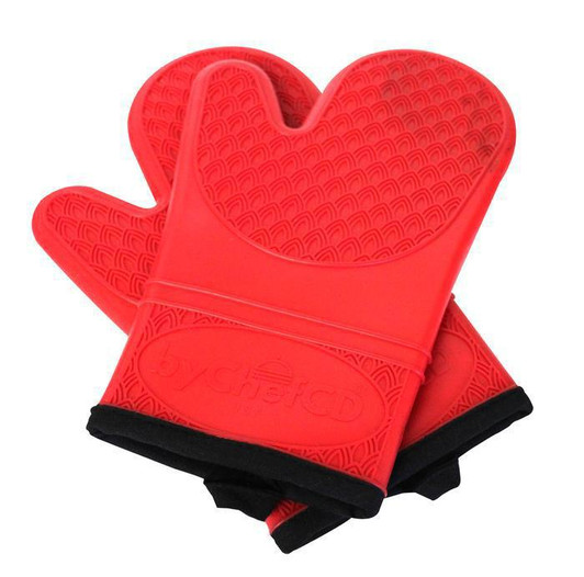 Bychefcd Professional Silicone Mitts Heat Resistant Gloves in Red