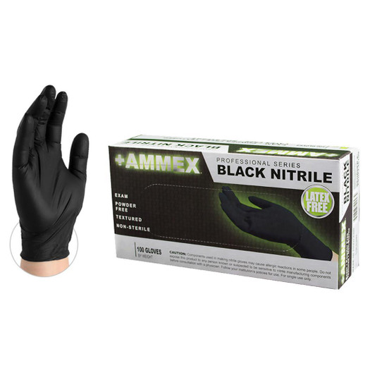 Ammex Black Nitrile Gloves Small