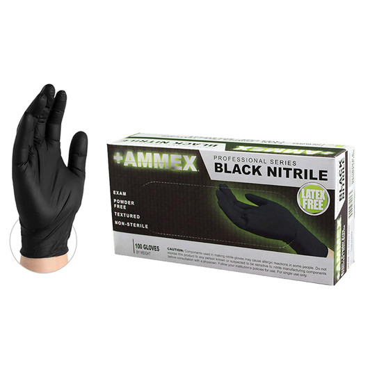 Ammex Black Nitrile Gloves Medium