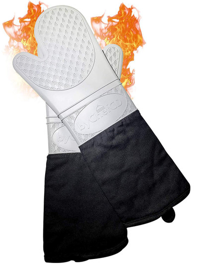 Bychefcd Extra Long Silicone Oven Mitts Gray