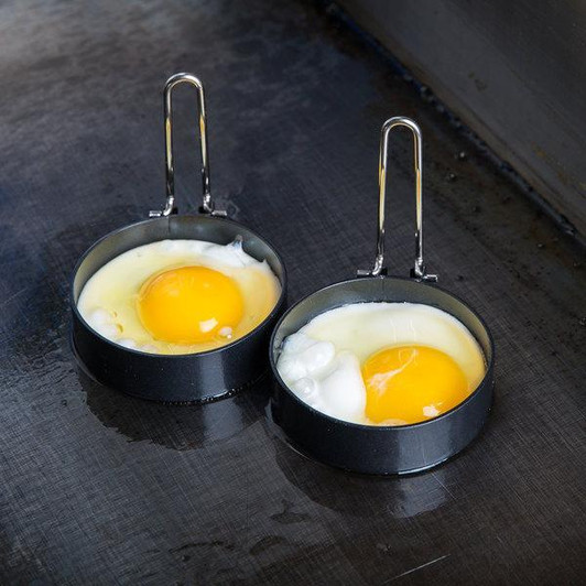 3" Black Non-Stick Egg Ring with Handle - 2/Pair