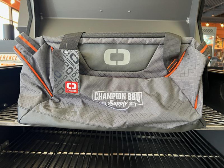 Champion BBQ Supply Duffel Bag Gray With Orange Stripe