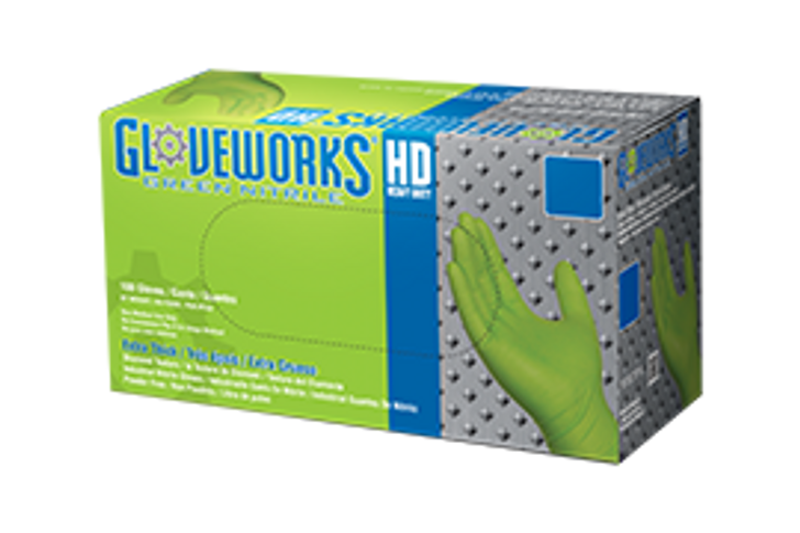 Gloveworks HD Heavy Duty Green Nitrile Disposable Extra Thick Gloves