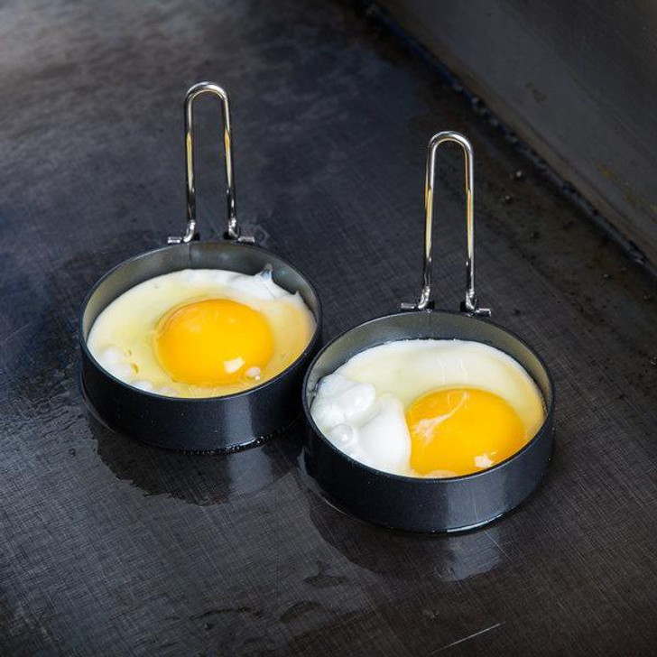 3" Black Non-Stick Egg Ring with Handle - 2/Pair