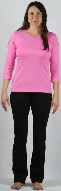 Ponte knit straight leg slack.  Model is 5'8" and wearing a small.