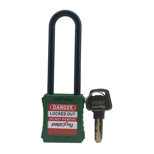 Paprsky LOTO LOCK GREEN PS-LOTO-PPNR-76 dielectric long nylon shackle padlock.