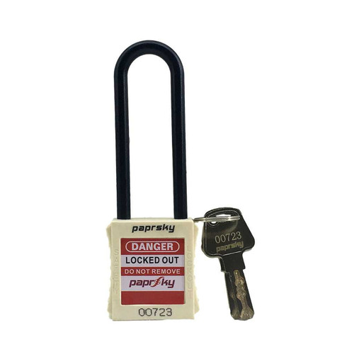 Paprsky ELECTRICAL LOTO LOCK WHITE PS-LOTO-PPNR-76 dielectric long nylon shackle padlock.