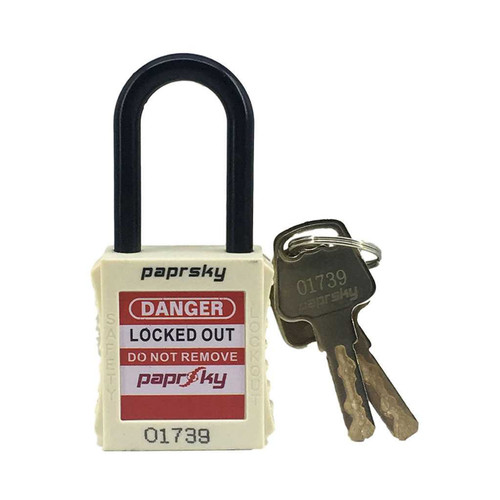 Paprsky SAFETY LOCKS WHITE PS-LOTO-PPNR-38 dielectric short nylon shackle padlock.