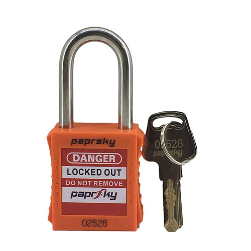 Paprsky LOCKOUT PADLOCK ORANGE PS-LOTO-PPR-38 short steel shackle safety padlock.